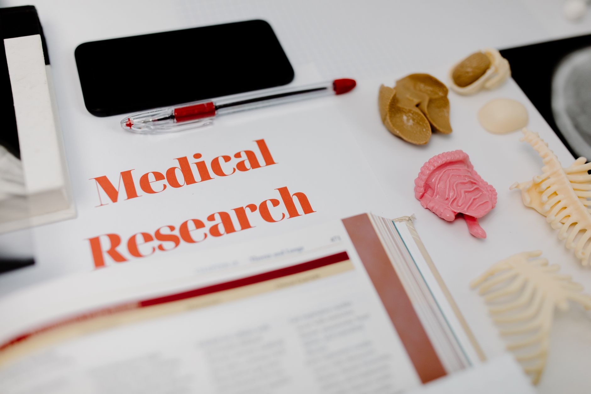 Tıp araştırması yapan doktor masada tez çalışıyor